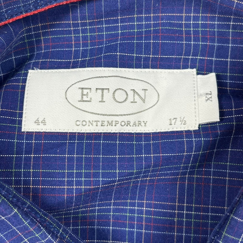 Eton Button Down Mens XL Blue Micro Check Contemporary Fit Cotton Dress Shirt - Picture 2 of 11